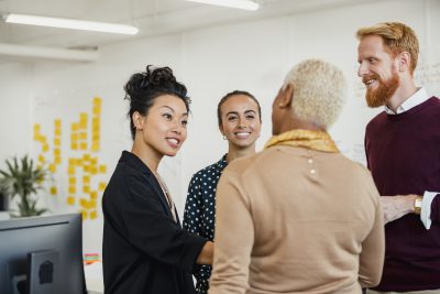 young researchers brainstorming with mentor